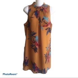 New Shein Shift Dress Dark Mustard Floral Medium Sleeveless